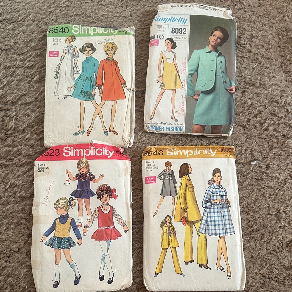 Vintage 1969 Simplicity Sewing Patterns 4pc lot